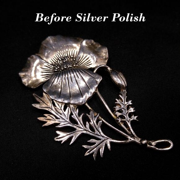 Vintage Signed Silver Plated Flower Brooch & Pendant, Large Floral Pin - Picture 9 of 10